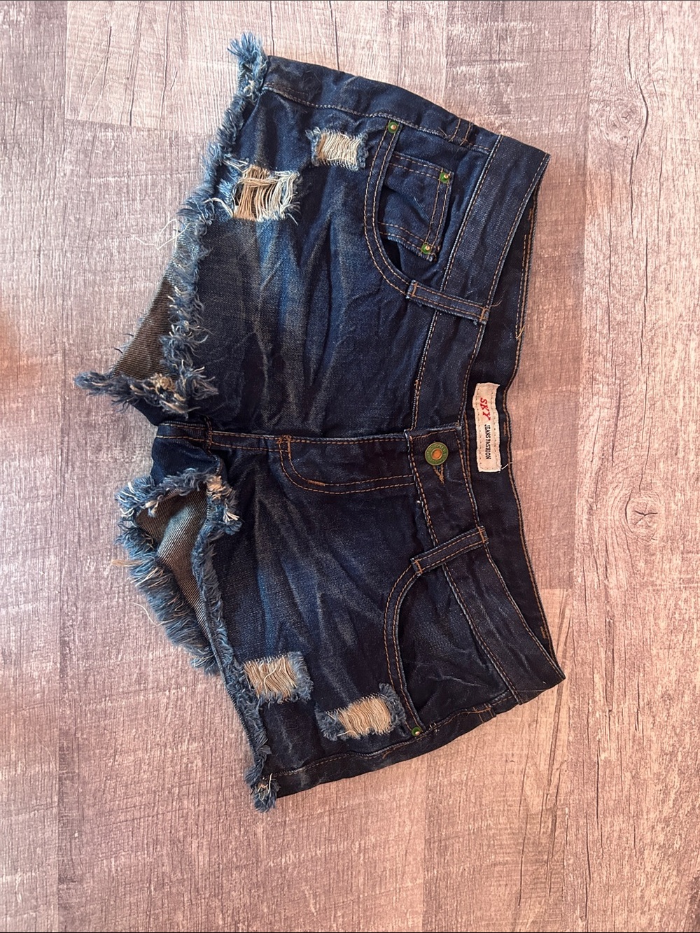 Distressed Dark Wash Denim Cutoff Shorts - Frayed Hem superdry